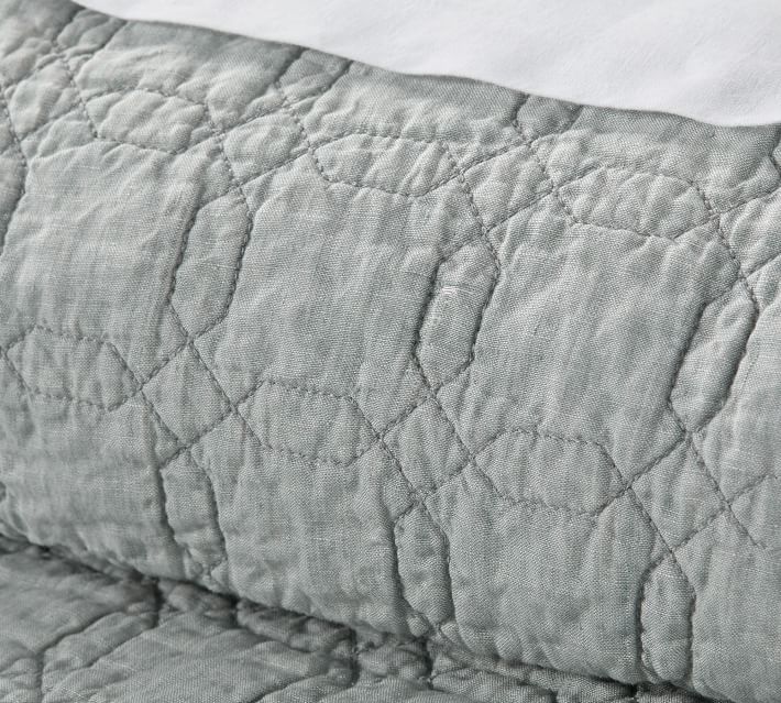 Mineral Blue Belgian Flax Linen Trellis Quilt & Sham Pottery Barn