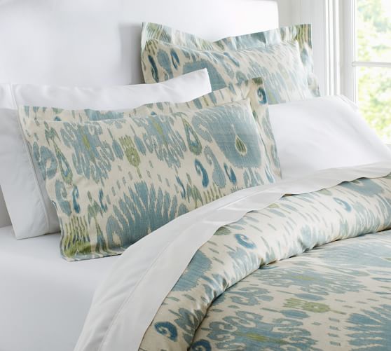 Vivian Ikat Duvet Cover Full Queen Blue Pottery Barn