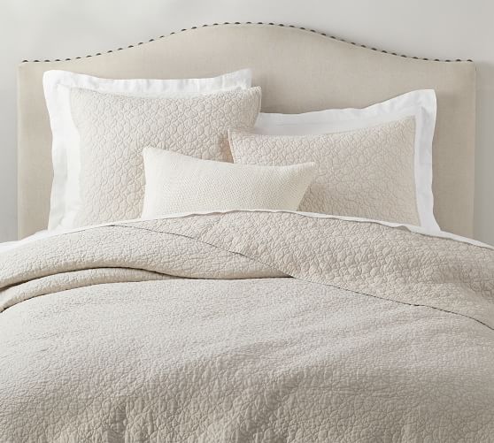 Belgian Flax Linen Geo Coverlet King Cal King Flax Pottery Barn