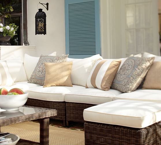 Torrey All Weather Wicker Sectional Ottoman Espresso Pottery Barn Torrey All Weather Wicker Sectional