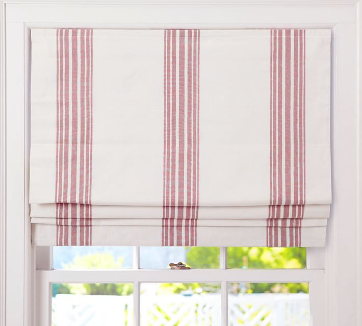 Riviera Striped Linen/Cotton Cordless Roman Shade Red Pottery Barn