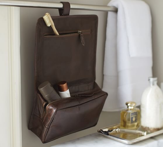 mens leather hanging toiletry bag