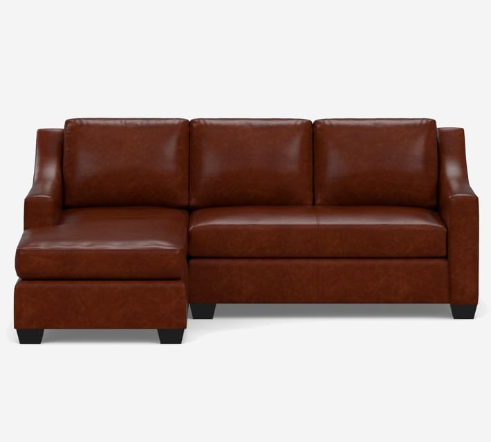 York Slope Arm Leather Sofa with Chaise Sectional Pottery Barn
