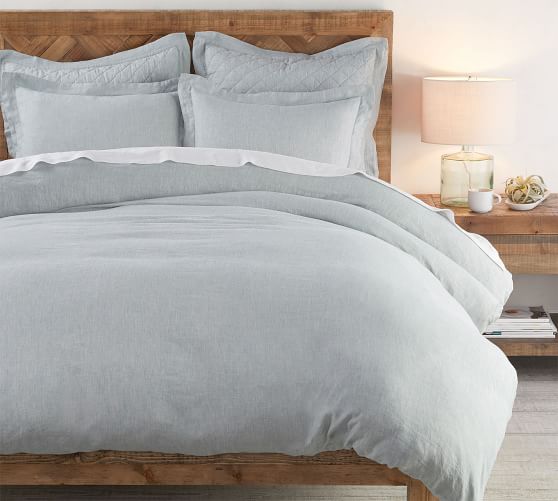 Belgian Flax Linen Duvet Cover Shams Mineral Blue Pottery Barn