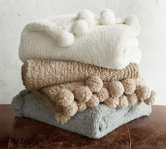 Cozy Pom Pom Sherpa Throws Pottery Barn