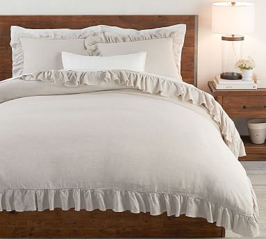 Belgian Flax Linen Fringe Ruffle Euro sham - color: flax size: Euro