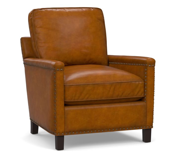 Tyler Square Arm Leather Armchair with Bronze Nailheads ...