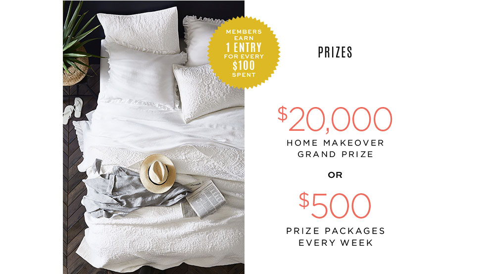 Home Makeover Sweepstakes: Members earn 1 entry for every 100 dollars spent